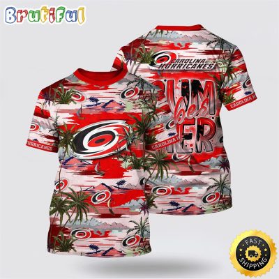 NHL Carolina Hurricanes All Over Print T Shirt Tropical Desert Island Motif Summer T Shirt