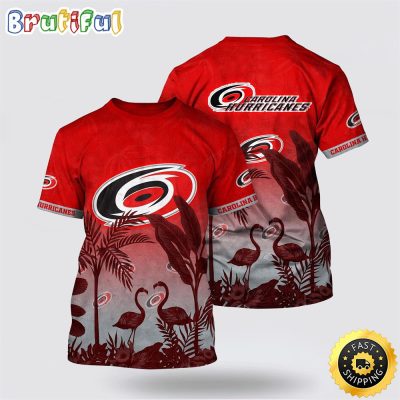 NHL Carolina Hurricanes All Over Print T Shirt Tropical Flamingo Pattern Summer T Shirt
