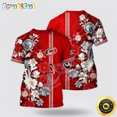 NHL Carolina Hurricanes All Over Print T Shirt Tropical Hepatica Floral Pattern Summer T Shirt