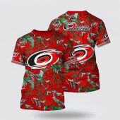 NHL Carolina Hurricanes All Over Print T Shirt Tropical Leaf Pattern Summer T Shirt