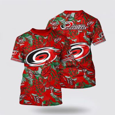 NHL Carolina Hurricanes All Over Print T Shirt Tropical Leaf Pattern Summer T Shirt