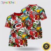 NHL Carolina Hurricanes All Over Print T Shirt Tropical Parrot Pattern Summer T Shirt