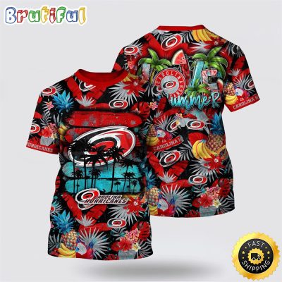 NHL Carolina Hurricanes All Over Print T Shirt With Tropical Fruits Summer T Shirt
