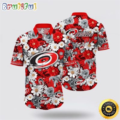 NHL Carolina Hurricanes Hawaiian Shirt Tropical Begonia Flower Pattern Summer Hawaiian Shirt