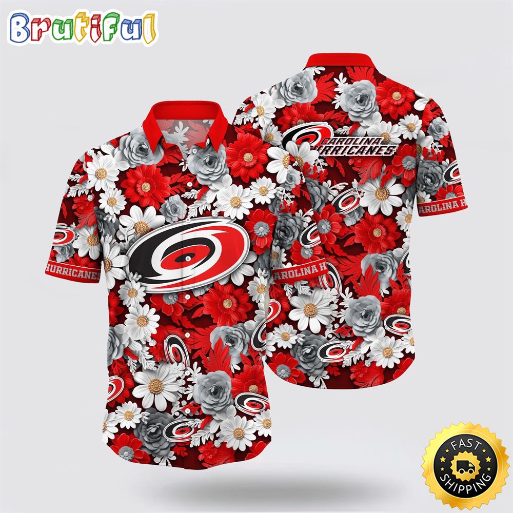 NHL Carolina Hurricanes Hawaiian Shirt Tropical Begonia Flower Pattern Summer Hawaiian Shirt NHL Carolina Hurricanes Hawaiian Shirt Tropical Begonia Flower Pattern Summer Hawaiian Shirt