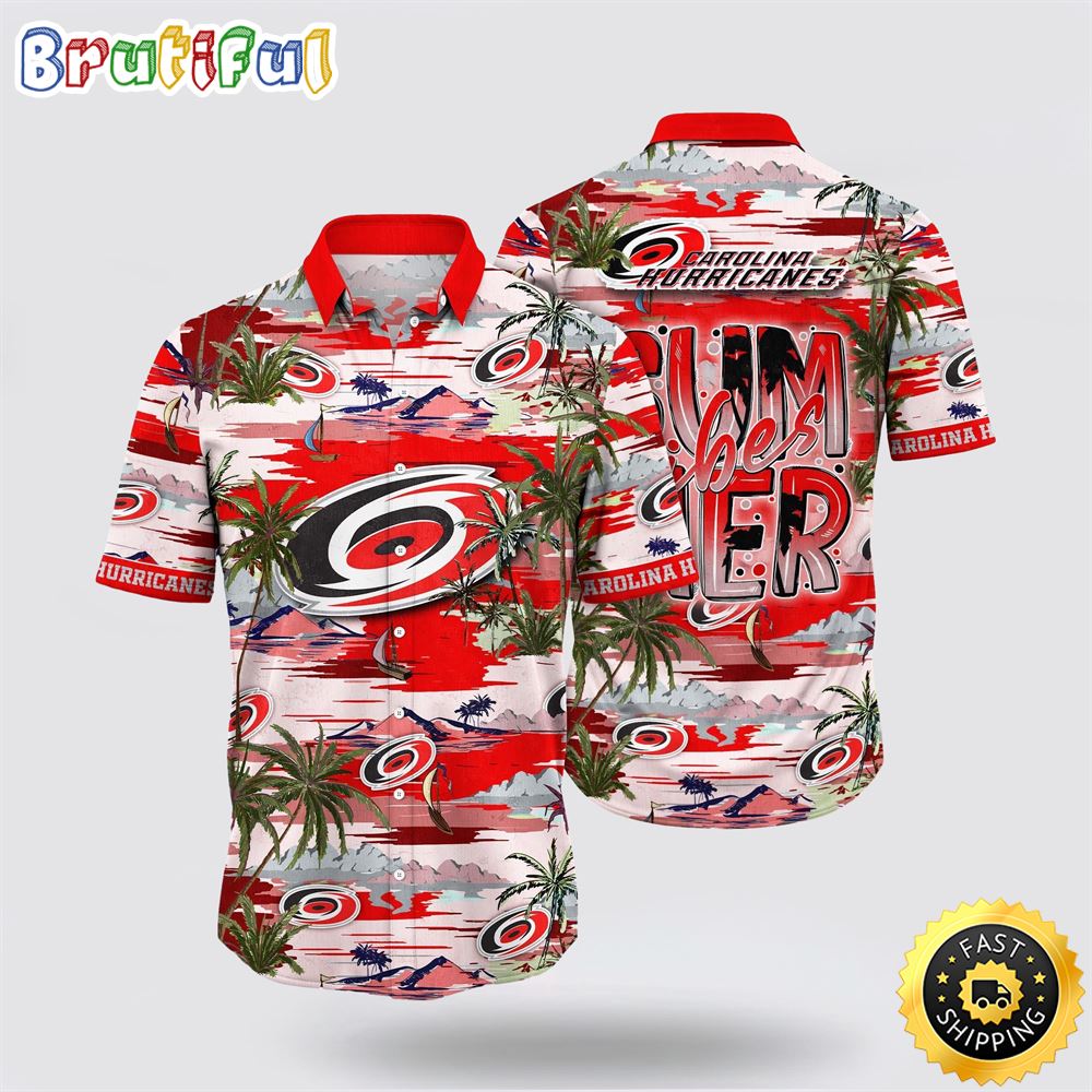 NHL Carolina Hurricanes Hawaiian Shirt Tropical Desert Island Motif Summer Hawaiian Shirt NHL Carolina Hurricanes Hawaiian Shirt Tropical Desert Island Motif Summer Hawaiian Shirt