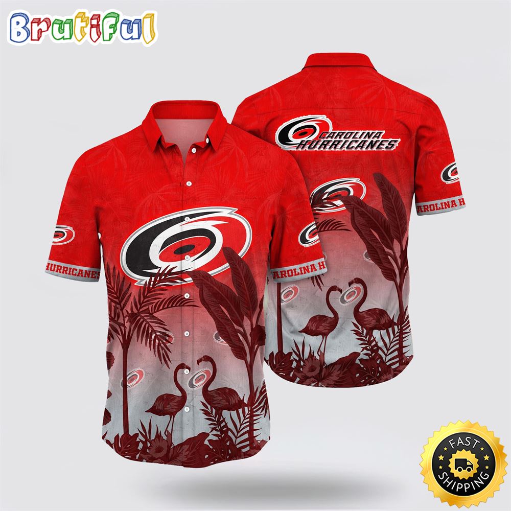 NHL Carolina Hurricanes Hawaiian Shirt Tropical Flamingo Pattern Summer Hawaiian Shirt NHL Carolina Hurricanes Hawaiian Shirt Tropical Flamingo Pattern Summer Hawaiian Shirt