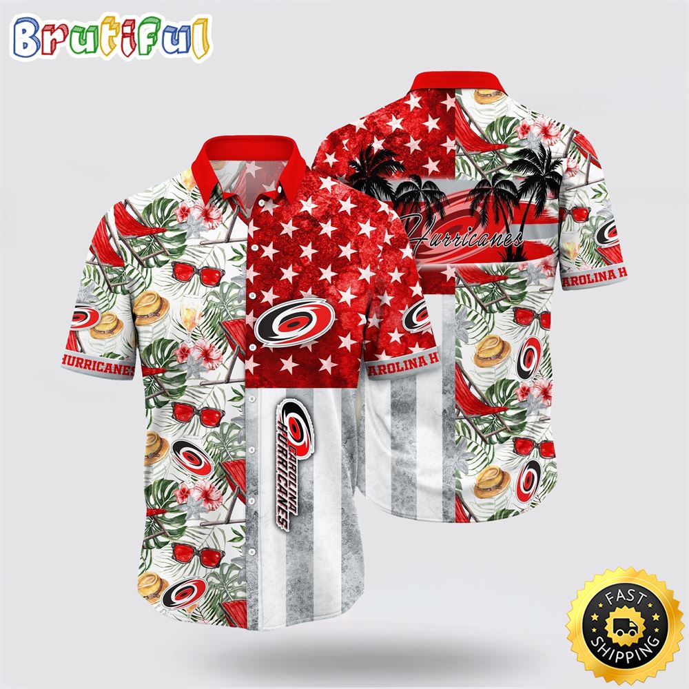 NHL Carolina Hurricanes Hawaiian Shirt Tropical Hat And Glasses Pattern Summer Hawaiian Shirt NHL Carolina Hurricanes Hawaiian Shirt Tropical Hat And Glasses Pattern Summer Hawaiian Shirt