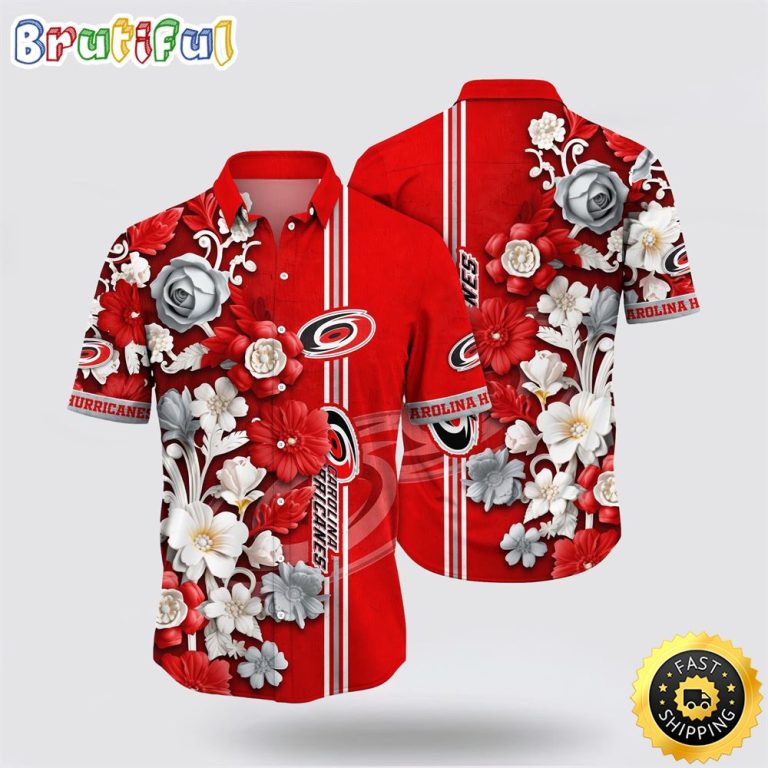 NHL Carolina Hurricanes Hawaiian Shirt Tropical Hepatica Floral Pattern Summer Hawaiian Shirt