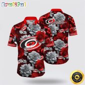 NHL Carolina Hurricanes Hawaiian Shirt Tropical Rose Pattern Summer Hawaiian Shirt