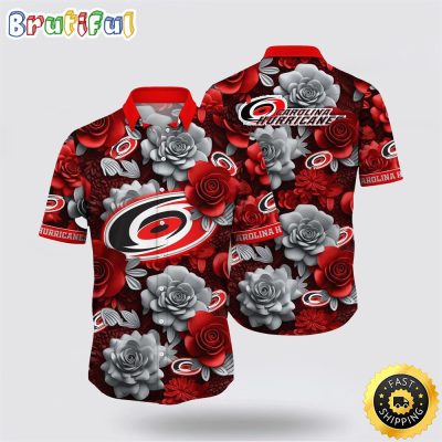 NHL Carolina Hurricanes Hawaiian Shirt Tropical Rose Pattern Summer Hawaiian Shirt