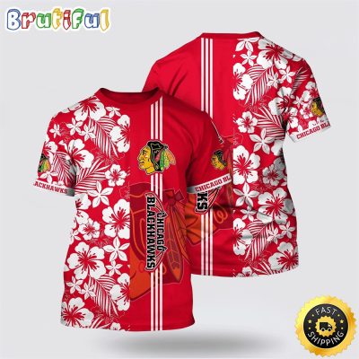NHL Chicago Blackhawks All Over Print T Shirt Tropical Apricot Blossom Pattern Summer T Shirt
