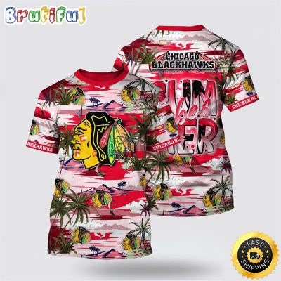 NHL Chicago Blackhawks All Over Print T Shirt Tropical Desert Island Motif Summer T Shirt