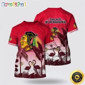 NHL Chicago Blackhawks All Over Print T Shirt Tropical Flamingo Pattern Summer T Shirt