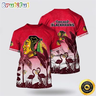 NHL Chicago Blackhawks All Over Print T Shirt Tropical Flamingo Pattern Summer T Shirt