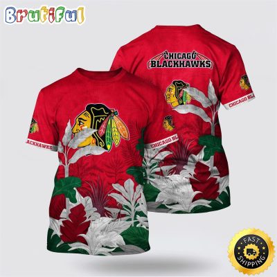 NHL Chicago Blackhawks All Over Print T Shirt Tropical Forest Motifs Summer T Shirt