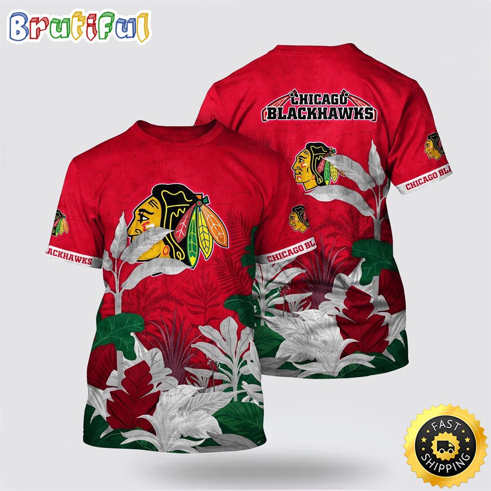 NHL Chicago Blackhawks All Over Print T Shirt Tropical Forest Motifs Summer T Shirt