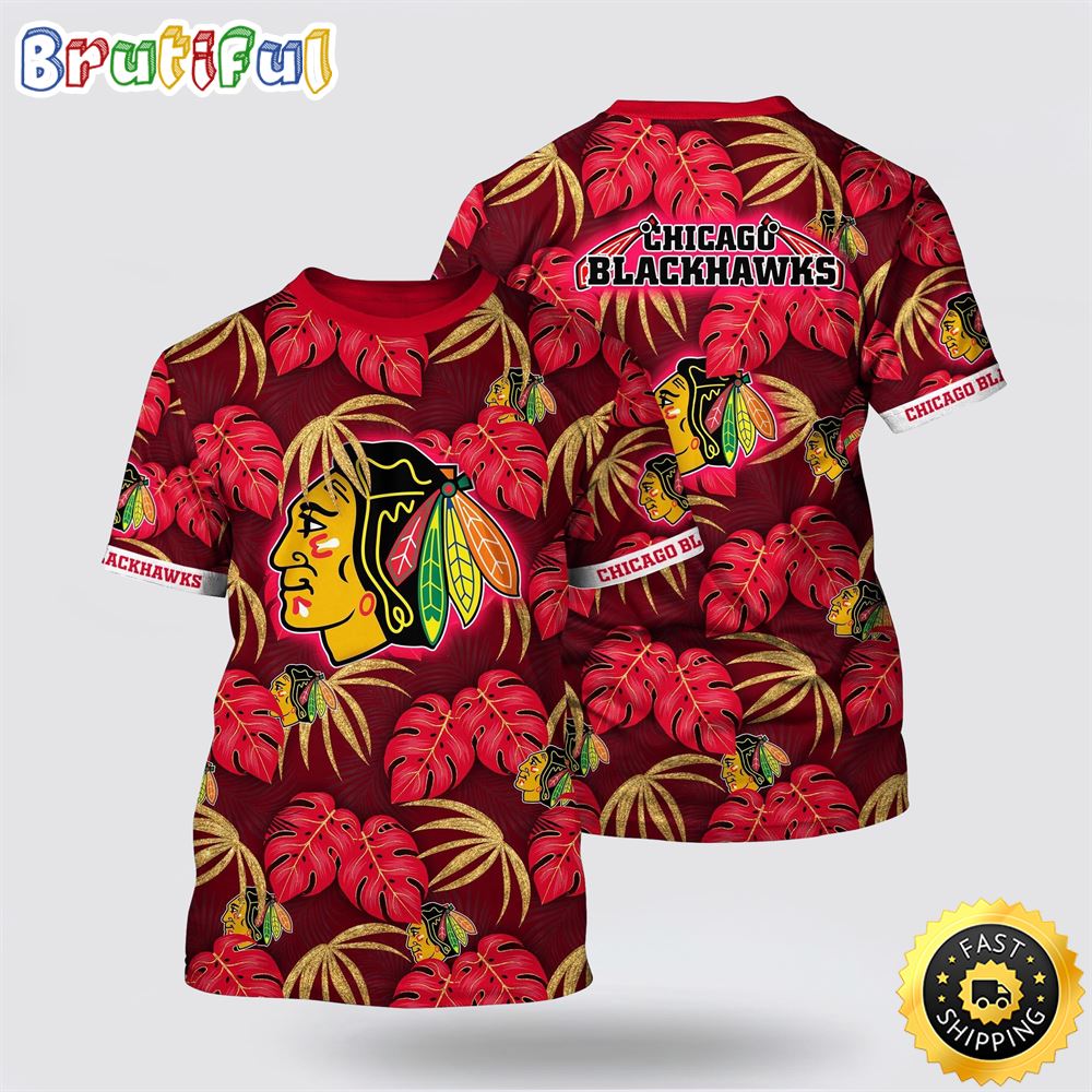 NHL Chicago Blackhawks All Over Print T Shirt Tropical Motifs Summer T Shirt