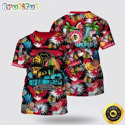 NHL Chicago Blackhawks All Over Print T Shirt With Tropical Fruits Summer T Shirt