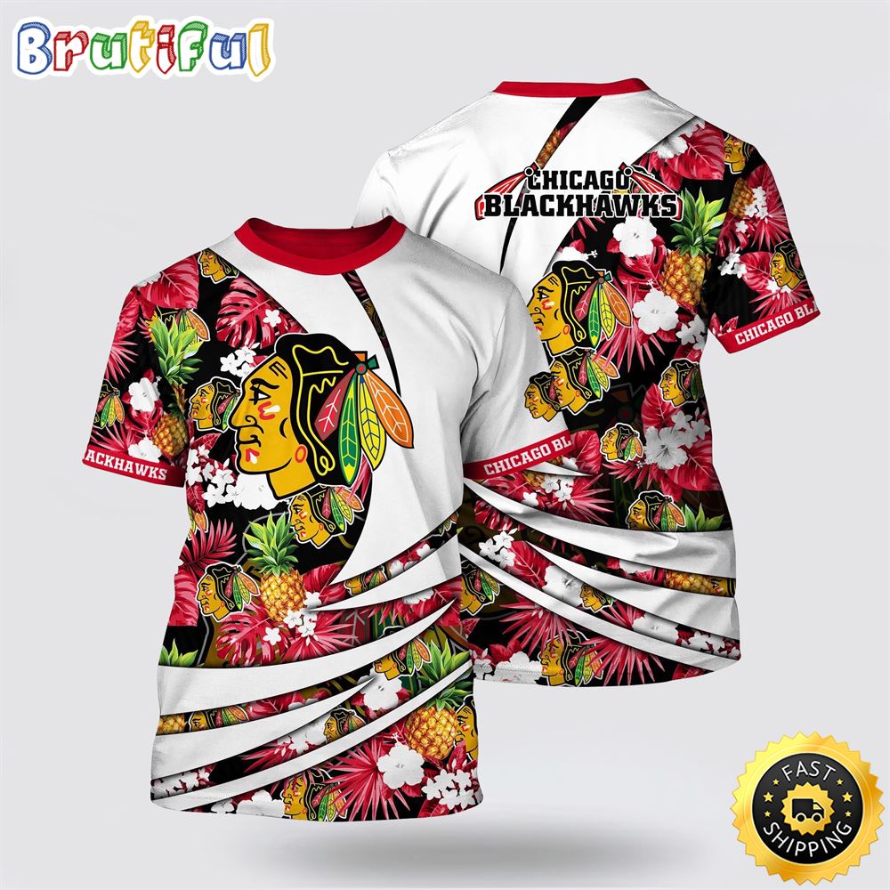 NHL Chicago Blackhawks All Over Print T Shirt With Tropical Pineapple Summer T Shirt