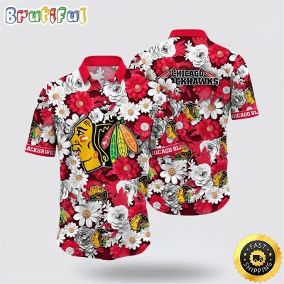 NHL Chicago Blackhawks Hawaiian Shirt Tropical Begonia Flower Pattern Summer Hawaiian Shirt