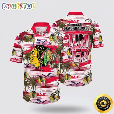 NHL Chicago Blackhawks Hawaiian Shirt Tropical Desert Island Motif Summer Hawaiian Shirt