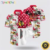NHL Chicago Blackhawks Hawaiian Shirt Tropical Hat And Glasses Pattern Summer Hawaiian Shirt