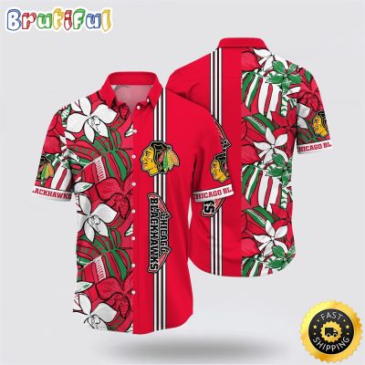 NHL Chicago Blackhawks Hawaiian Shirt Tropical Tropical Forest Floral Pattern Summer Hawaiian Shirt