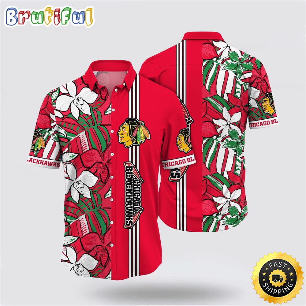 NHL Chicago Blackhawks Hawaiian Shirt Tropical Tropical Forest Floral Pattern Summer Hawaiian Shirt NHL Chicago Blackhawks Hawaiian Shirt Tropical Tropical Forest Floral Pattern Summer Hawaiian Shirt