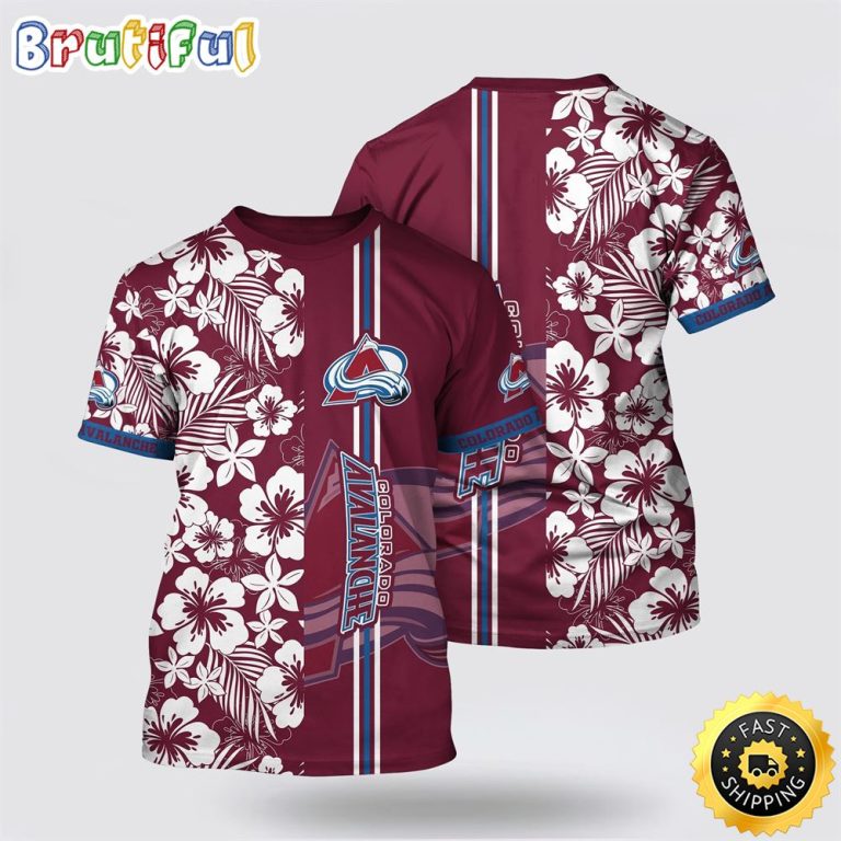 NHL Colorado Avalanche All Over Print T Shirt Tropical Apricot Blossom Pattern Summer T Shirt