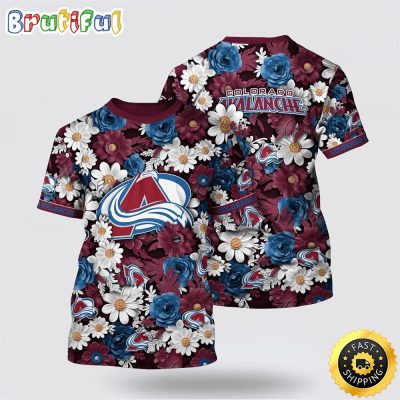 NHL Colorado Avalanche All Over Print T Shirt Tropical Begonia Flower Pattern Summer T Shirt