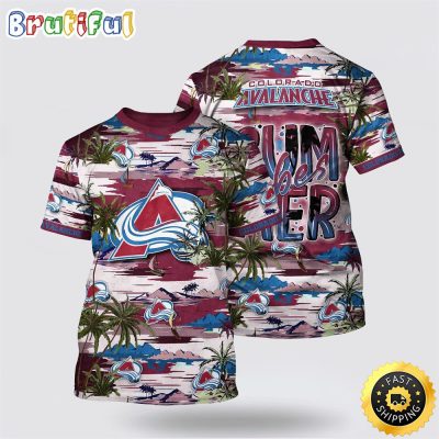 NHL Colorado Avalanche All Over Print T Shirt Tropical Desert Island Motif Summer T Shirt