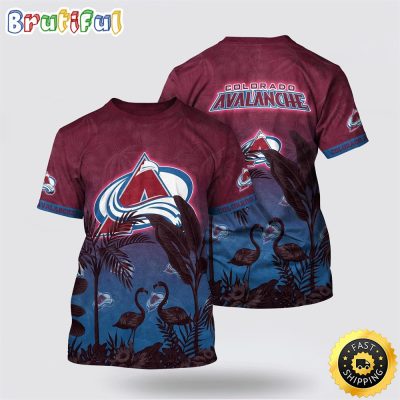 NHL Colorado Avalanche All Over Print T Shirt Tropical Flamingo Pattern Summer T Shirt