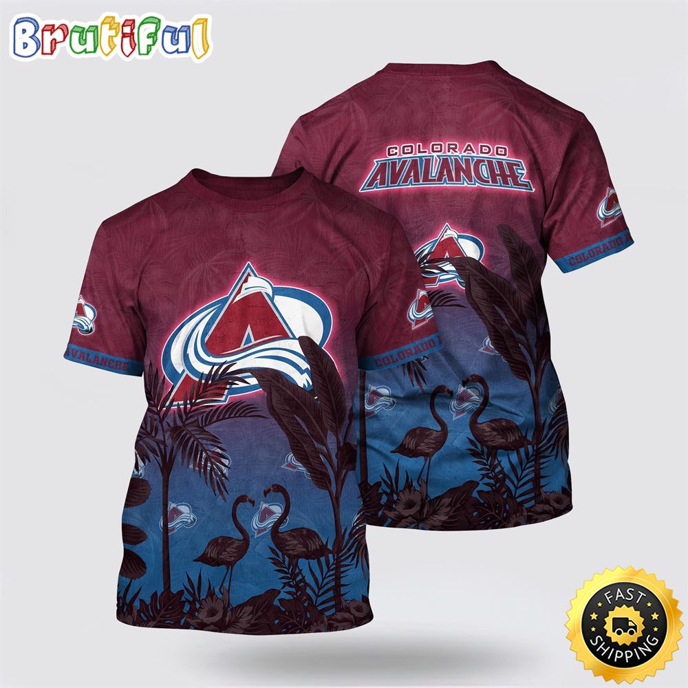 NHL Colorado Avalanche All Over Print T Shirt Tropical Flamingo Pattern Summer T Shirt