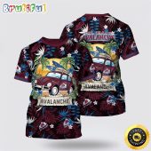 NHL Colorado Avalanche All Over Print T Shirt Tropical Forest Motif Car Traveling Summer T Shirt