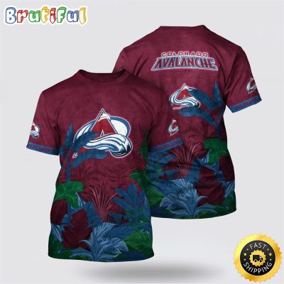 NHL Colorado Avalanche All Over Print T Shirt Tropical Forest Motifs Summer T Shirt