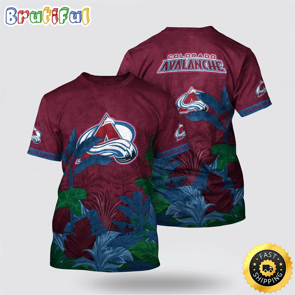 NHL Colorado Avalanche All Over Print T Shirt Tropical Forest Motifs Summer T Shirt