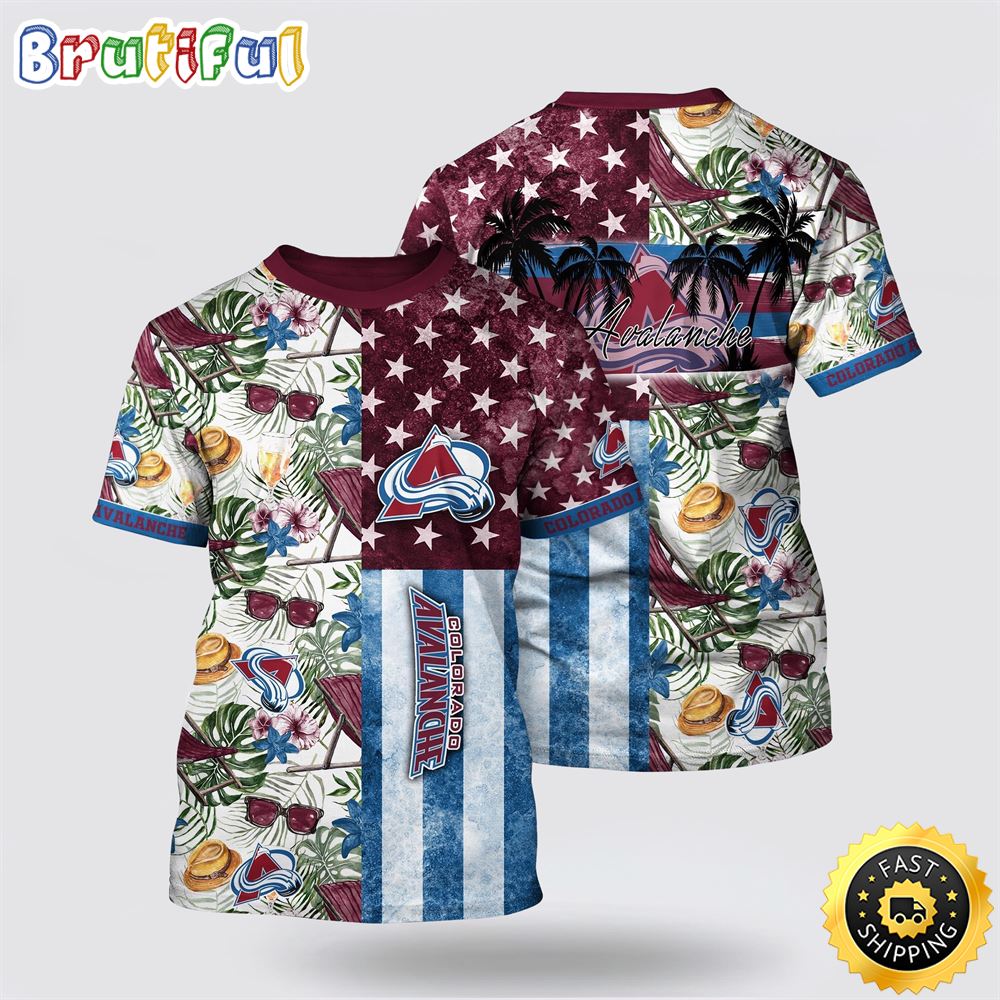 NHL Colorado Avalanche All Over Print T Shirt Tropical Hat And Glasses Pattern Summer T Shirt