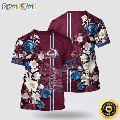 NHL Colorado Avalanche All Over Print T Shirt Tropical Hepatica Floral Pattern Summer T Shirt