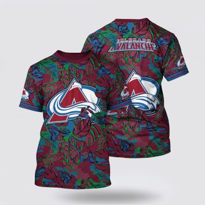 NHL Colorado Avalanche All Over Print T Shirt Tropical Leaf Pattern Summer T Shirt