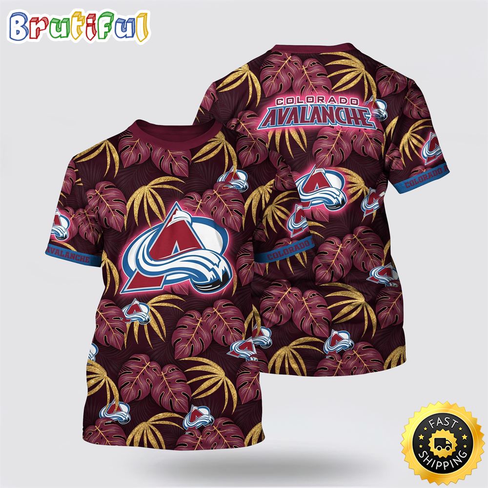 NHL Colorado Avalanche All Over Print T Shirt Tropical Motifs Summer T Shirt