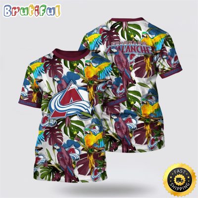 NHL Colorado Avalanche All Over Print T Shirt Tropical Parrot Pattern Summer T Shirt