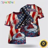 NHL Colorado Avalanche All Over Print T Shirt With American Flag Pattern Summer T Shirt