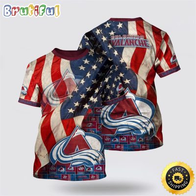 NHL Colorado Avalanche All Over Print T Shirt With American Flag Pattern Summer T Shirt