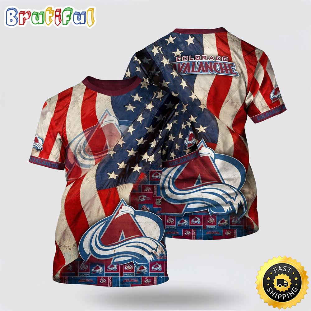 NHL Colorado Avalanche All Over Print T Shirt With American Flag Pattern Summer T Shirt NHL Colorado Avalanche All Over Print T Shirt With American Flag Pattern Summer T Shirt