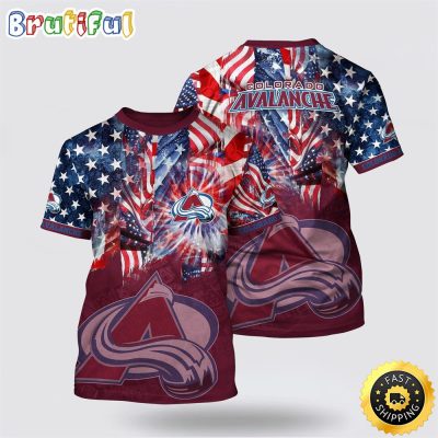 NHL Colorado Avalanche All Over Print T Shirt With American Independence Day Pattern Summer T Shirt