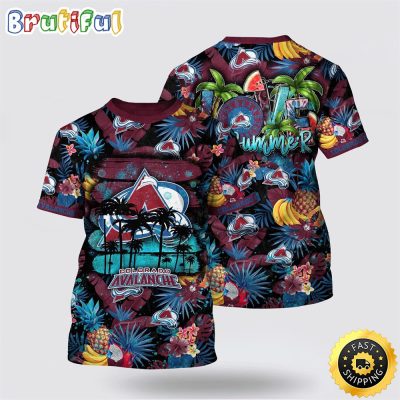 NHL Colorado Avalanche All Over Print T Shirt With Tropical Fruits Summer T Shirt
