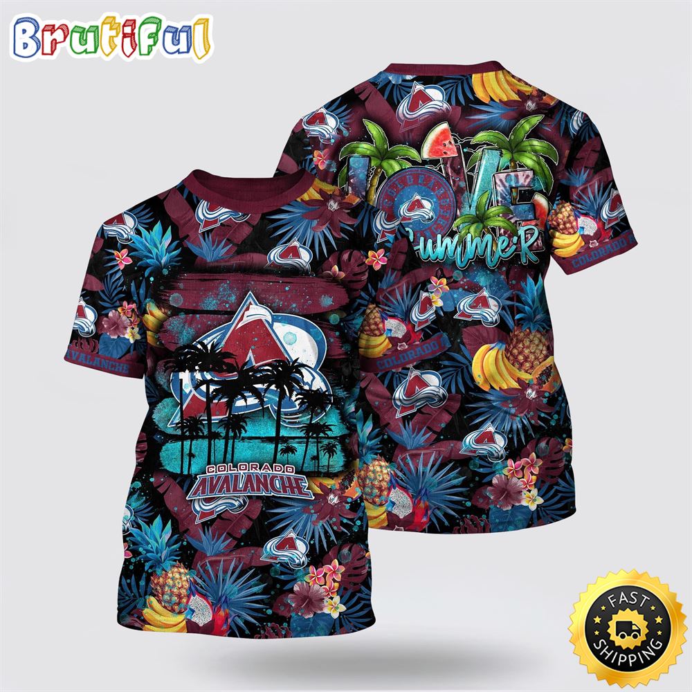 NHL Colorado Avalanche All Over Print T Shirt With Tropical Fruits Summer T Shirt