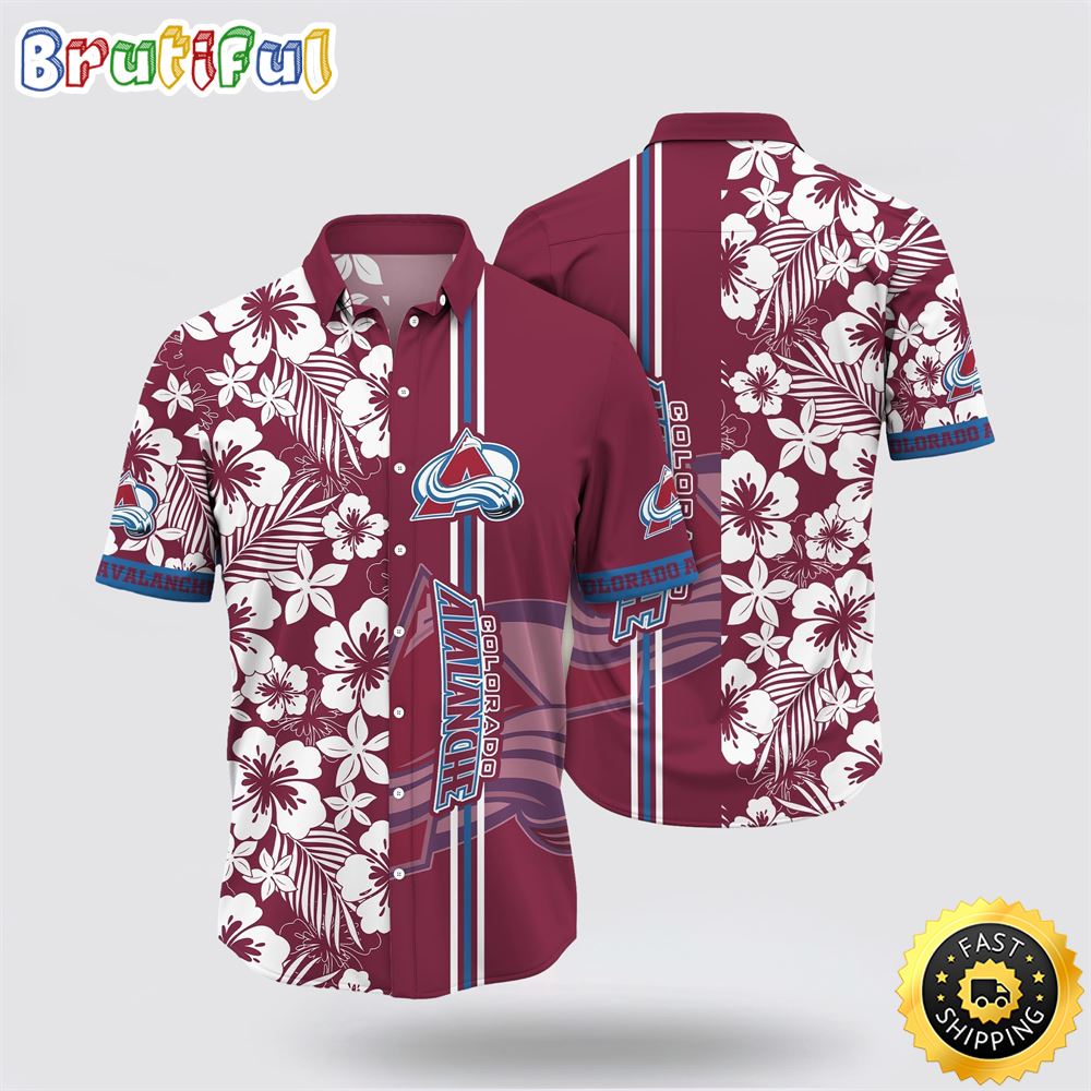 NHL Colorado Avalanche Hawaiian Shirt Tropical Apricot Blossom Pattern Summer Hawaiian Shirt NHL Colorado Avalanche Hawaiian Shirt Tropical Apricot Blossom Pattern Summer Hawaiian Shirt