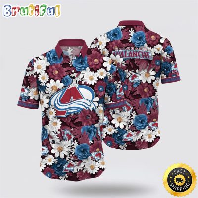 NHL Colorado Avalanche Hawaiian Shirt Tropical Begonia Flower Pattern Summer Hawaiian Shirt